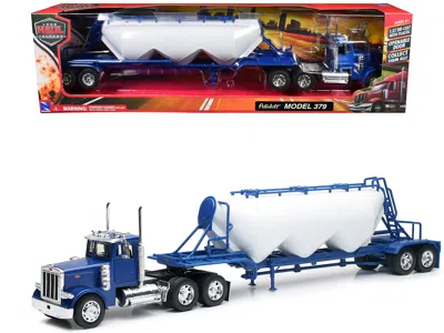 New Ray Peterbilt 379 Truck Blue With Pneumatic Tanker Trailer White "long Haul Truckers" Series 1/32 Diecas