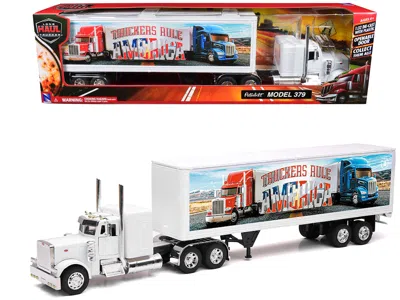 New Ray Peterbilt 379 Truck White With Dry Van Trailer "truckers Rule America" "long Haul Truckers" Series 1 In Multi