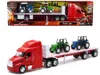 New Ray Peterbilt 387 Flatbed Truck Red With 2 Farm Tractors Blue And Green "long Haul Trucker" Series 1/32