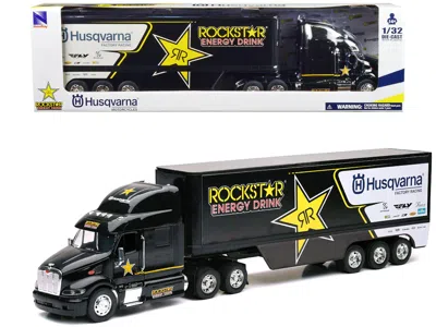 New Ray Peterbilt 387 Semi-truck Black "rockstar Energy Drink - Husqvarna Factory Racing" 1/32 Diecast Model