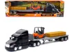 New Ray Peterbilt 387 Truck With Flatbed Trailer Black With Forklift And Hay Bales "long Haul Trucker" Serie