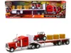 New Ray Peterbilt 389 Flatbed Truck Red With Farm Tractor Red And Hay Bales "long Haul Trucker" Series 1/32