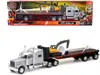 New Ray Peterbilt 389 Truck With Flatbed Trailer Silver Metallic With Excavator And Wind Turbine "long Haul