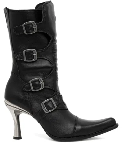 New Rock 100mm Buckle-detail Pointed-toe Boots