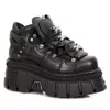 New Rock 106-s29 Tower Shoes Metallic Black Leather Biker Punk Gothic Boots In Black