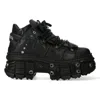 New Rock 106n-s52 Tower Shoes Metallic Black Leather Biker Punk Gothic Boots In Black