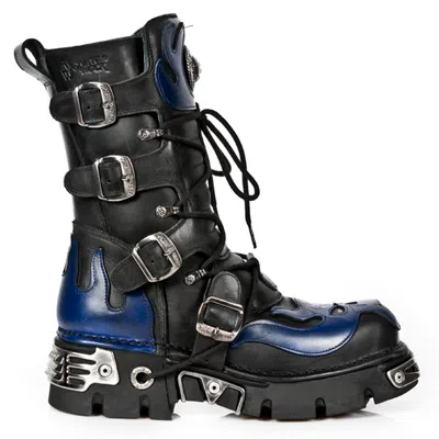 New Rock 107-c5 Skull Lace Up Boots In Black