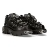 New Rock 110-s1 Bootie Metal Spikes Goth Punk Laced In Black