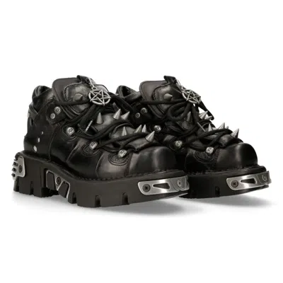 New Rock 110-s1 Bootie Metal Spikes Goth Punk Laced In Black