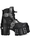 New Rock 120mm Buckle Platform Boots In Black
