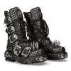 New Rock 1535-s1 Punk High Boots With Metal Spikes In Black