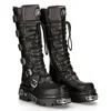 New Rock 272 Metallic Goth Leather Buckle Boots Punk In Black