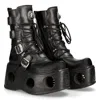 New Rock 373-s2 Metallic Neptuno Platform Leather Boots In Black