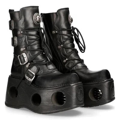 New Rock 373-s2 Metallic Neptuno Platform Leather Boots In Black