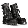 New Rock 373 S4 Metallic Boots Leather Goth Biker Emo In Black