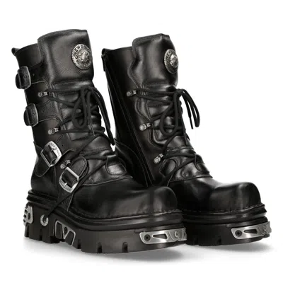 New Rock 373 S4 Metallic Boots Leather Goth Biker Emo In Black