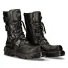 New Rock 391-s18 Leather Mid Calf Boots In Black