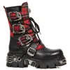 New Rock 391t-s1 Leather Tartan Gothic Boots In Black