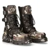New Rock 591 S15 Camouflage Flame Metallic Biker Goth Boots In Black