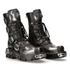 New Rock 591-s2 Flame Leather Punk Goth Boots In Black