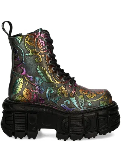 New Rock 60mm Floral-print Platform Boots In Multi