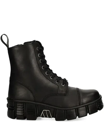 New Rock 70mm Lace-up Plataform-sole Boots In Black
