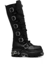 New Rock 70mm Reactor Buckled Knee-high Boots In Black