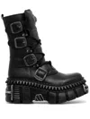 New Rock 80mm Buckle Platform Boots In Black