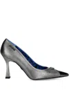 New Rock 90mm Skull-detail Metallic Pumps In Gray