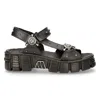 New Rock Bios120-v1 Metallic Vegan Leather Sandals In Black