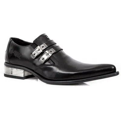 New Rock Black Leather Buckled Newman Shoes- M-2246-s14