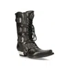New Rock Black Leather Cowboy Buckle Boots- M-7993-s1 In Black