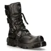 New Rock Black Leather Mid-calf Boots-391-s18 In Black