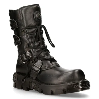 New Rock Black Leather Mid-calf Boots-391-s18