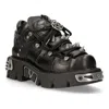New Rock Black Leather Spiked Ankle Boots-110-s1 In Black