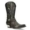 New Rock Black Leather Studded Cowboy Boots- M-7928-s1 In Black