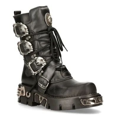 NEW ROCK BLACK MID-CALF GOTHIC LEATHER BOOTS-391-S1
