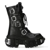 New Rock Mid-calf Leather Platform Boots-wall373-s3 In Black