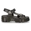 New Rock Bios120-v1 Metallic Vegan Leather Sandals In Black