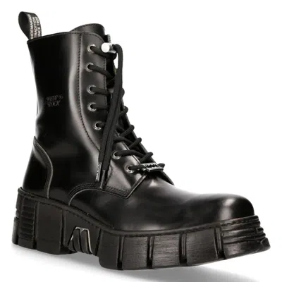 New Rock Boots Leather Ankle Tower Biker Boots-m-wall026n-c5 In Black