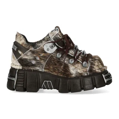 New Rock Brown Fur Leather Gothic Platform Ankle Boots - M-120n-c114 In Multi