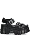 New Rock Buckle-detail Platform Sandals In Black