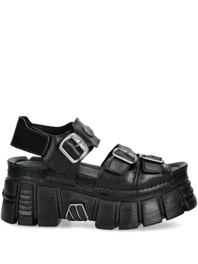 New Rock Buckle-detail Platform Sandals In Black