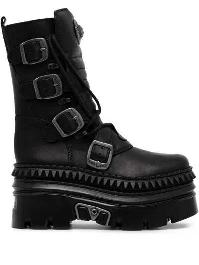 New Rock Buckle Platform Boots In Black