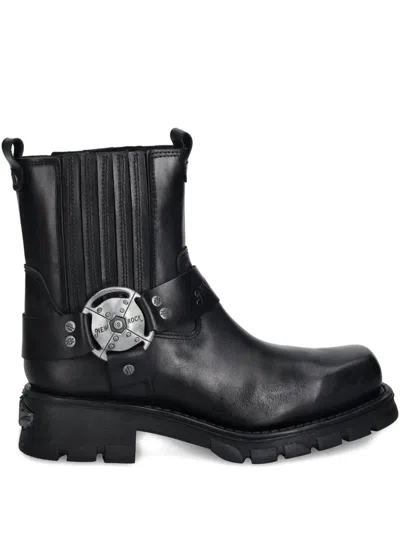 New Rock Buckle-strap Boots In Black