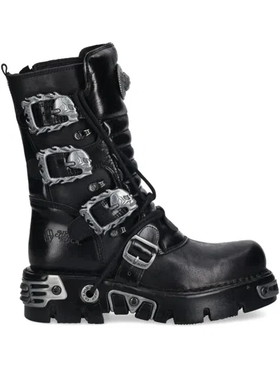 New Rock Buckled Boots In Black