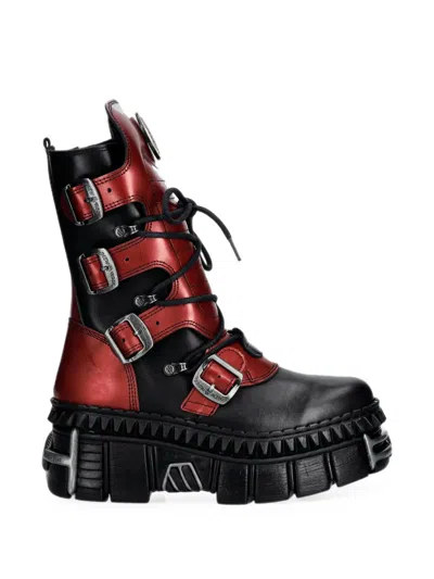 New Rock Buckle-fastening Platform Boots In Red