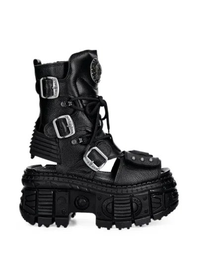 New Rock Buckle-fastening Platform Sandals In Black