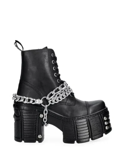 New Rock Chain-detail Platform Boots In Black