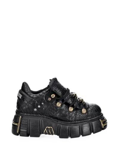 New Rock Crocodile-effect Platform Derby Shoes In Black